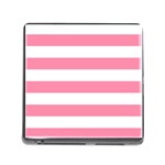 Horizontal Stripes - White and Flamingo Pink Memory Card Reader (Square)