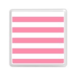 Horizontal Stripes - White and Flamingo Pink Memory Card Reader with Storage (Square)