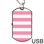 Horizontal Stripes - White and Flamingo Pink Dog Tag USB Flash (Two Sides)