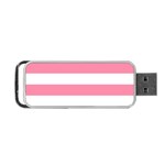 Horizontal Stripes - White and Flamingo Pink Portable USB Flash (Two Sides)