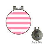 Horizontal Stripes - White and Flamingo Pink Golf Ball Marker Hat Clip