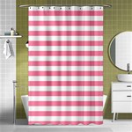 Horizontal Stripes - White and Flamingo Pink Shower Curtain 48  x 72  (Small)