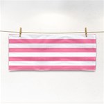 Horizontal Stripes - White and Flamingo Pink Hand Towel