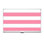 Horizontal Stripes - White and Flamingo Pink Business Card Holder