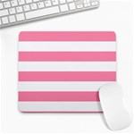 Horizontal Stripes - White and Flamingo Pink Large Mousepad