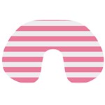 Horizontal Stripes - White and Flamingo Pink Travel Neck Pillow