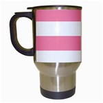 Horizontal Stripes - White and Flamingo Pink Travel Mug (White)
