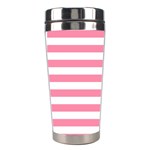 Horizontal Stripes - White and Flamingo Pink Stainless Steel Travel Tumbler