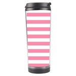 Horizontal Stripes - White and Flamingo Pink Travel Tumbler