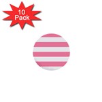 Horizontal Stripes - White and Flamingo Pink 1  Mini Button (10 pack)