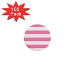 Horizontal Stripes - White and Flamingo Pink 1  Mini Button (100 pack)