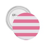 Horizontal Stripes - White and Flamingo Pink 2.25  Button