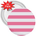Horizontal Stripes - White and Flamingo Pink 3  Button (10 pack)