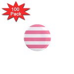 Horizontal Stripes - White and Flamingo Pink 1  Mini Magnet (100 pack)