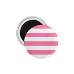 Horizontal Stripes - White and Flamingo Pink 1.75  Magnet