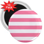 Horizontal Stripes - White and Flamingo Pink 3  Magnet (10 pack)