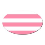 Horizontal Stripes - White and Flamingo Pink Magnet (Oval)