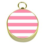 Horizontal Stripes - White and Flamingo Pink Gold Compass