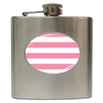 Horizontal Stripes - White and Flamingo Pink Hip Flask (6 oz)