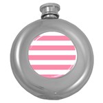 Horizontal Stripes - White and Flamingo Pink Hip Flask (5 oz)