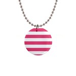 Horizontal Stripes - White and Dark Pink 1  Button Necklace