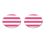 Horizontal Stripes - White and Dark Pink Cufflinks (Oval)