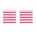 Horizontal Stripes - White and Dark Pink Cufflinks (Square)