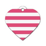 Horizontal Stripes - White and Dark Pink Dog Tag Heart (One Side)