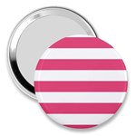 Horizontal Stripes - White and Dark Pink 3  Handbag Mirror