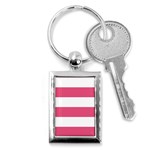 Horizontal Stripes - White and Dark Pink Key Chain (Rectangle)