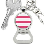 Horizontal Stripes - White and Dark Pink Bottle Opener Key Chain
