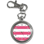 Horizontal Stripes - White and Dark Pink Key Chain Watch