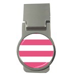 Horizontal Stripes - White and Dark Pink Money Clip (Round)