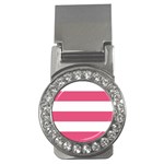 Horizontal Stripes - White and Dark Pink Money Clip (CZ)