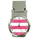 Horizontal Stripes - White and Dark Pink Money Clip Watch