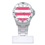 Horizontal Stripes - White and Dark Pink Nurses Watch