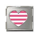 Horizontal Stripes - White and Dark Pink Mega Link Heart Italian Charm (18mm)