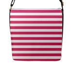 Horizontal Stripes - White and Dark Pink Flap Closure Messenger Bag (L)
