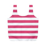 Horizontal Stripes - White and Dark Pink Full Print Recycle Bag (M)