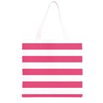 Horizontal Stripes - White and Dark Pink Grocery Light Tote Bag