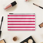 Horizontal Stripes - White and Dark Pink Cosmetic Bag (S)