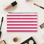 Horizontal Stripes - White and Dark Pink Cosmetic Bag (M)