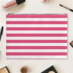 Horizontal Stripes - White and Dark Pink Cosmetic Bag (XL)