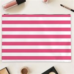 Horizontal Stripes - White and Dark Pink Cosmetic Bag (XXL)
