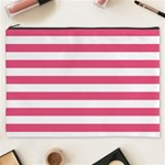 Horizontal Stripes - White and Dark Pink Cosmetic Bag (XXXL)
