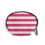 Horizontal Stripes - White and Dark Pink Accessory Pouch (Small)