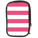 Horizontal Stripes - White and Dark Pink Compact Camera Leather Case