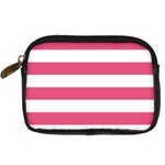Horizontal Stripes - White and Dark Pink Digital Camera Leather Case