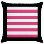 Horizontal Stripes - White and Dark Pink Throw Pillow Case (Black)