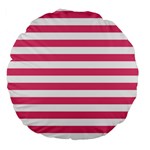 Horizontal Stripes - White and Dark Pink Large 18  Premium Round Cushion